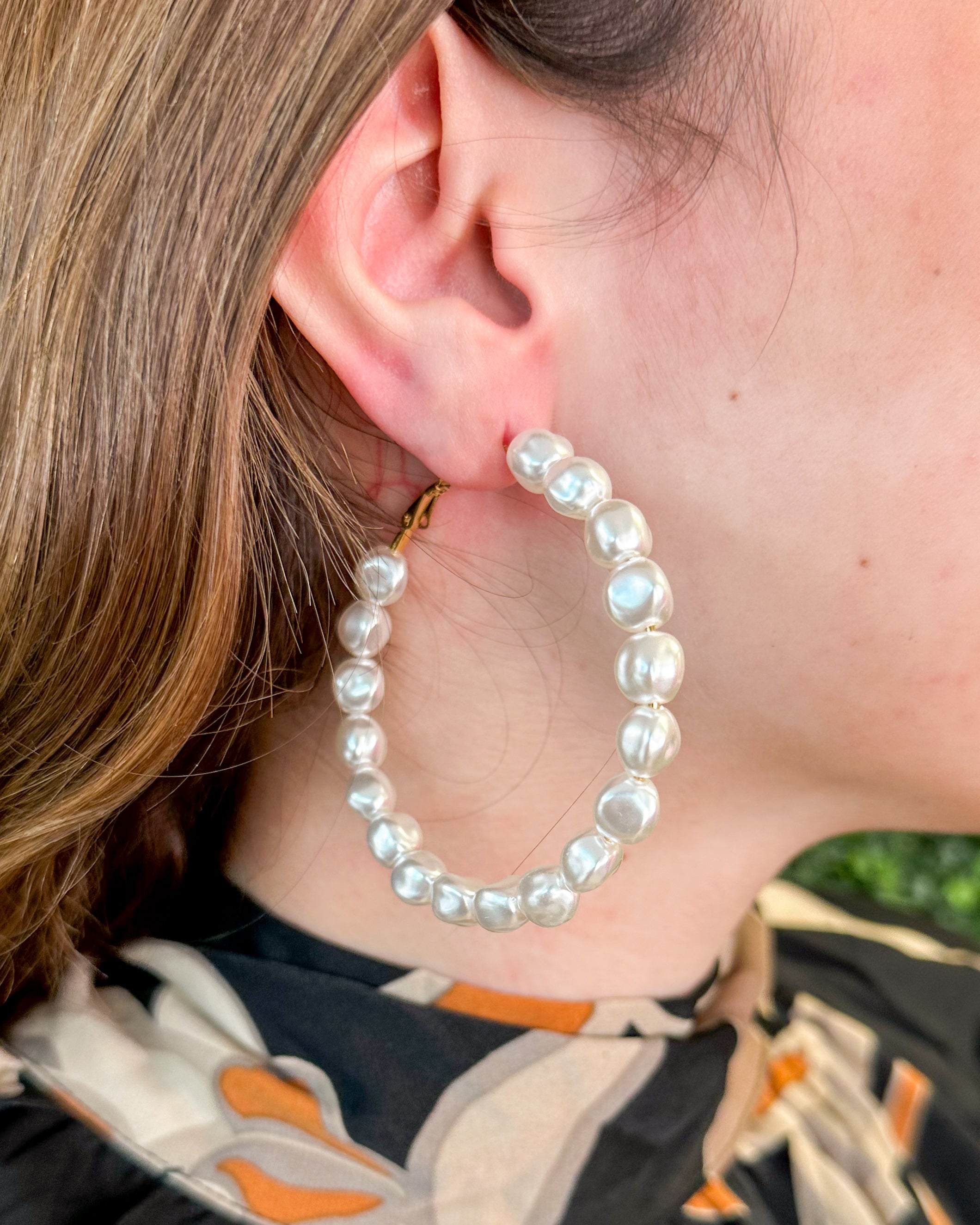 Faux pearl hot sale hoop earrings