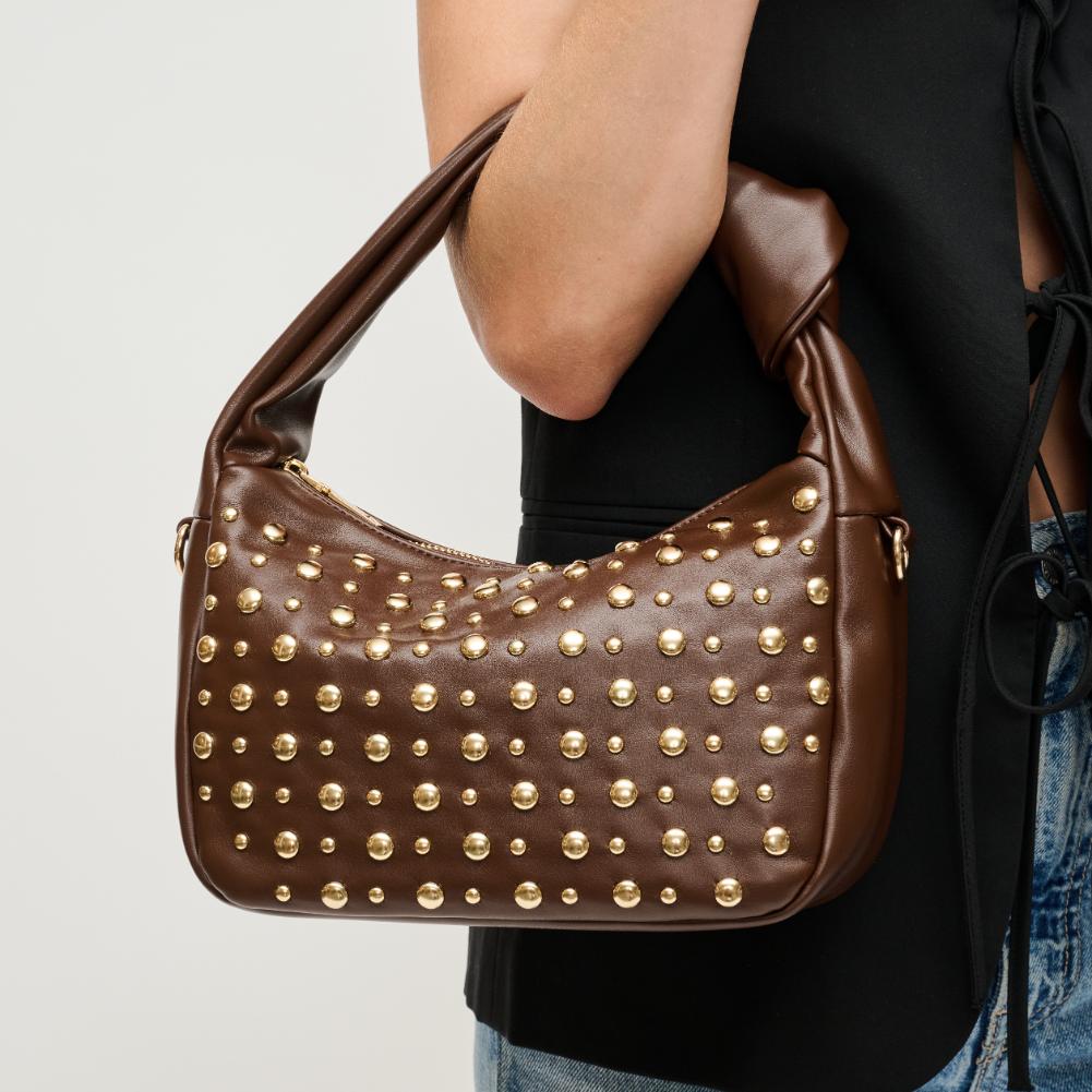 Espresso Brown studded, leather clutch selling