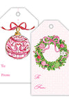Gift Tag Pink Wreath/Pink Red Ornaments