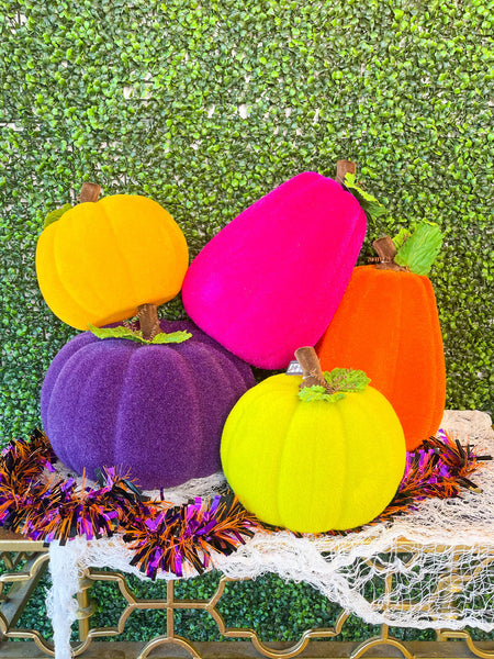 Flocked Pumpkin with Leaves