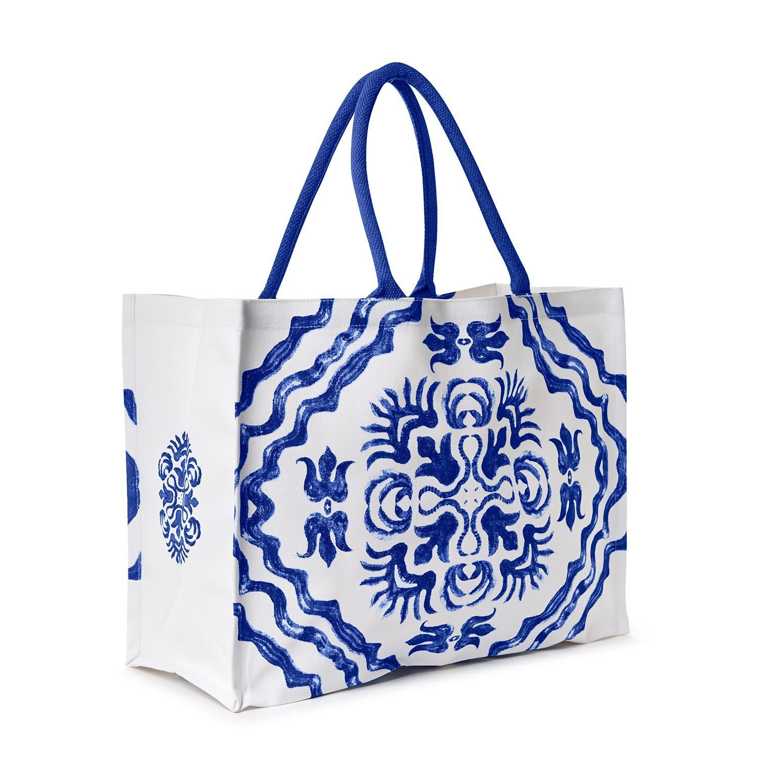 Blue Tile Block Print Tote