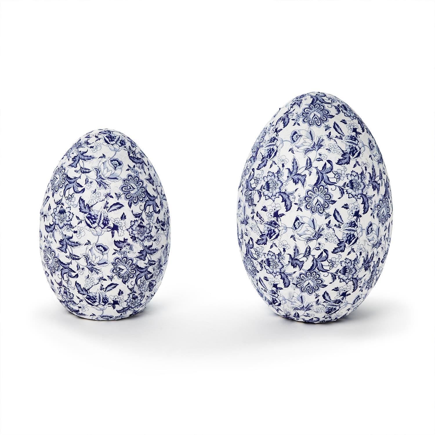 Blue and White Hand-Crafted Paper Mache Eggs