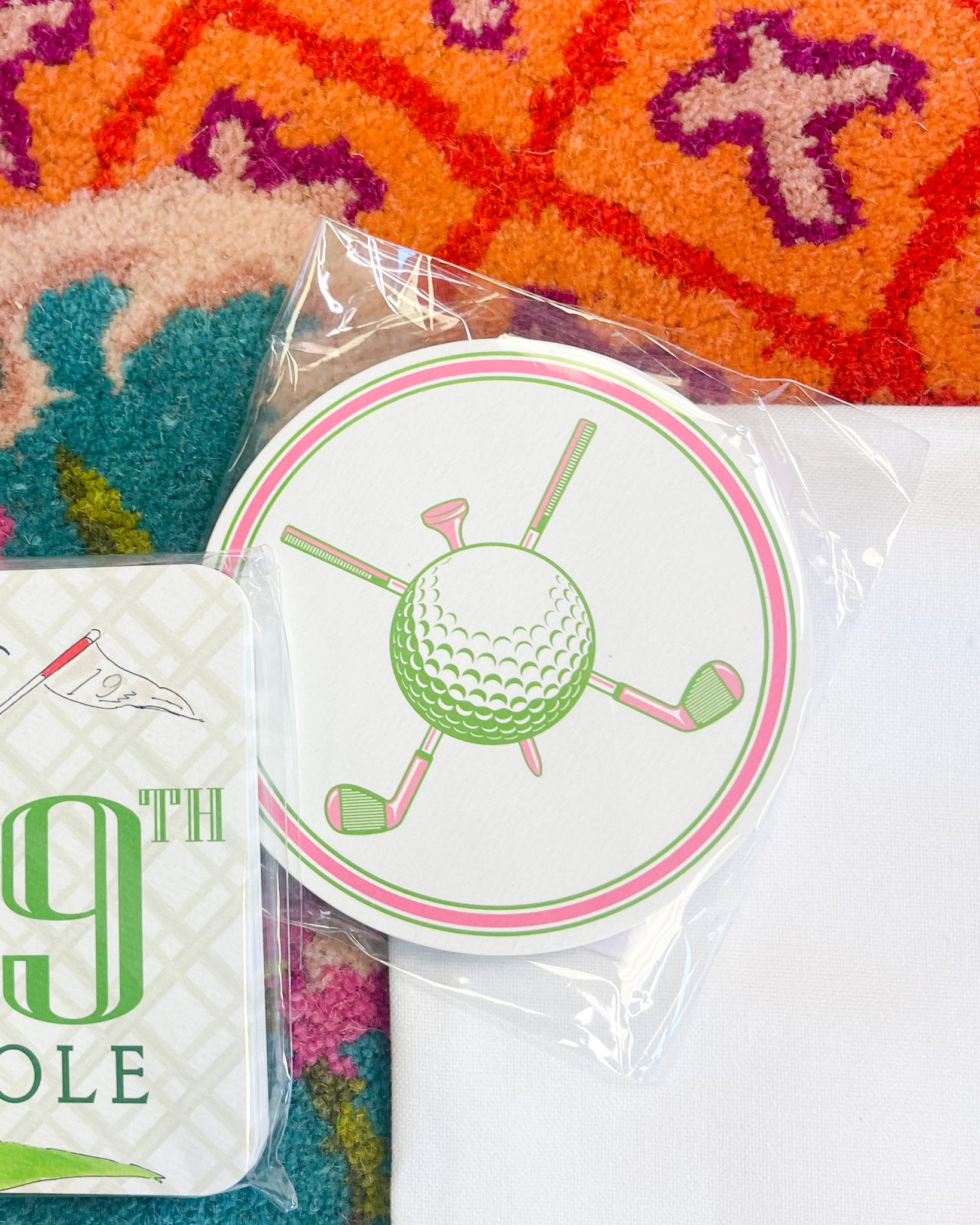 Golf Clubs Crossed with Plaid Coasters