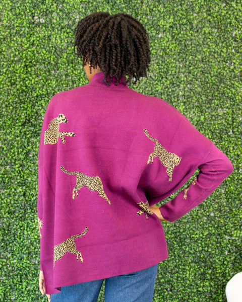 Leaping Leopards Sweater | Plum