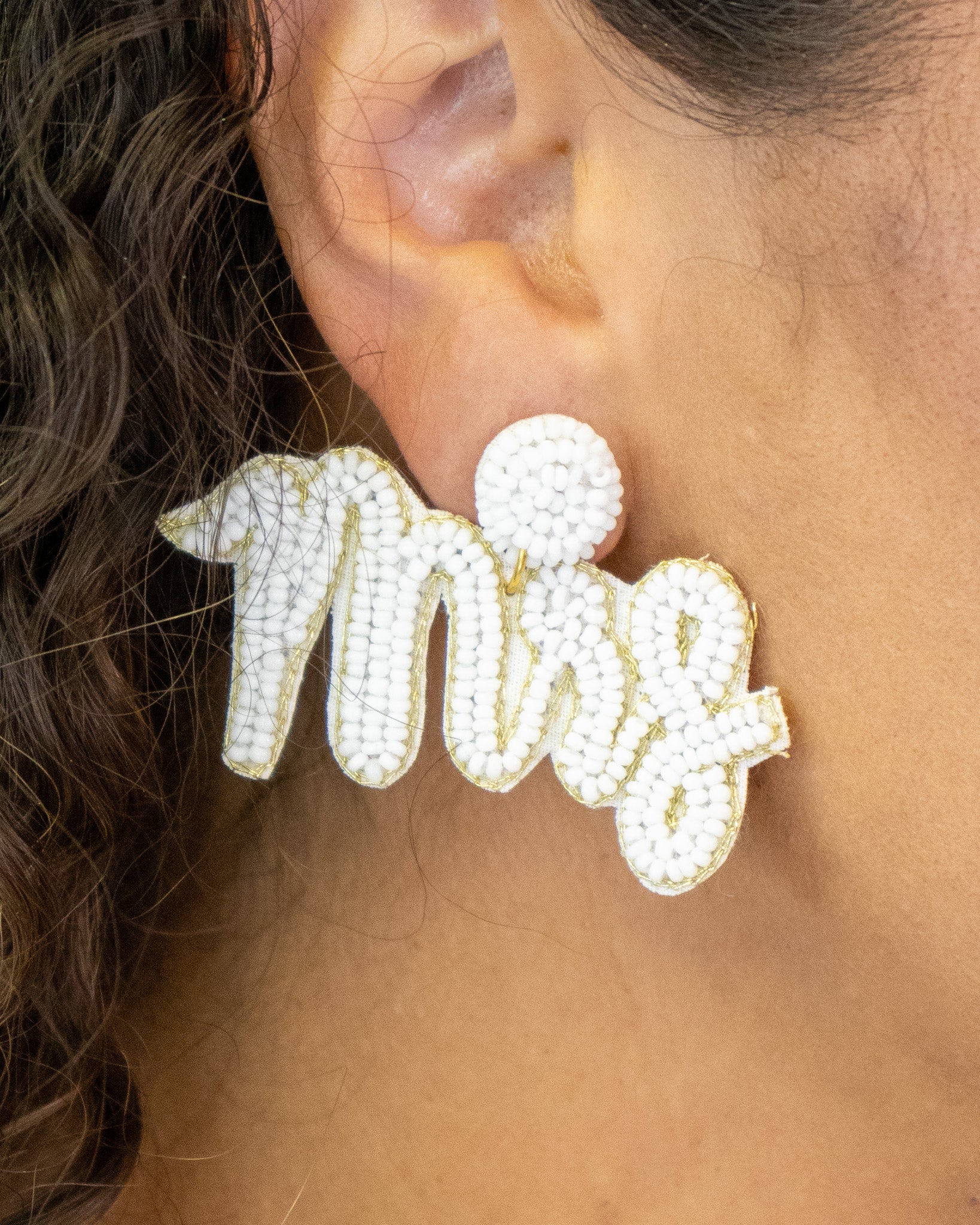 Mrs. White Beaded Earrings