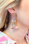 Pink Jeweled Resin Boot Earring