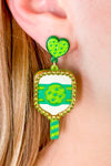 Pickleball Heart Earrings Green