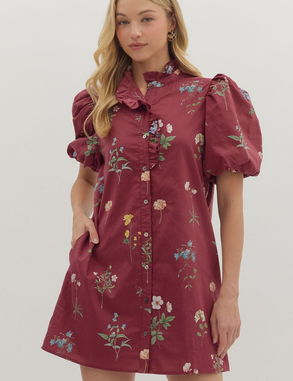 Entro Pomegranate Cotton Plaid Mini Shift Dress