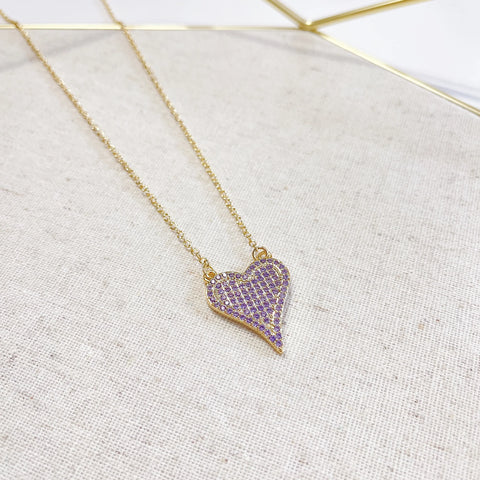 Purple Heart Pave Charm Necklace